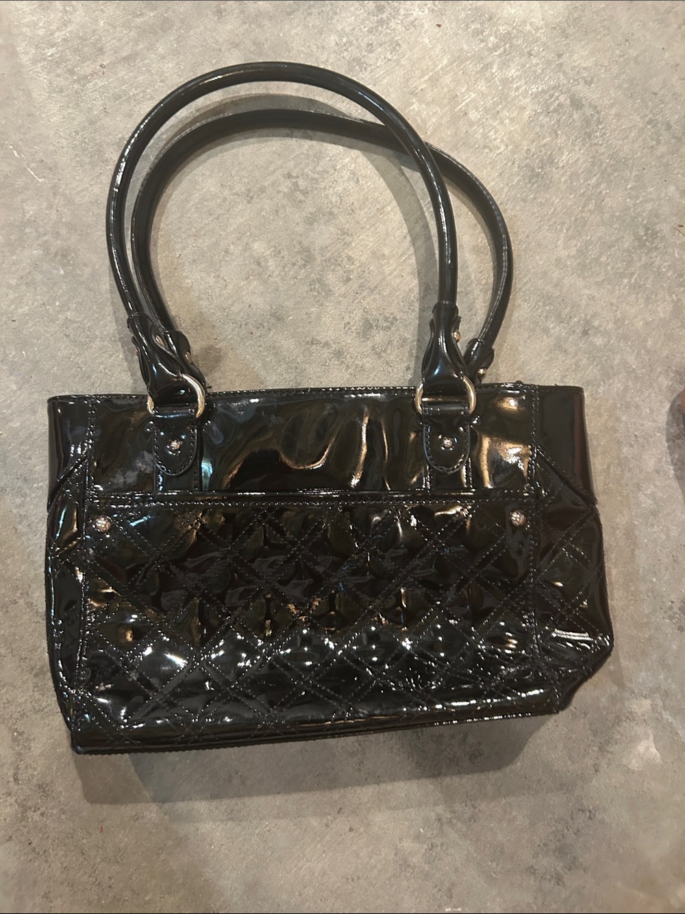 Patent Quilted Shoulder Tote - Black
